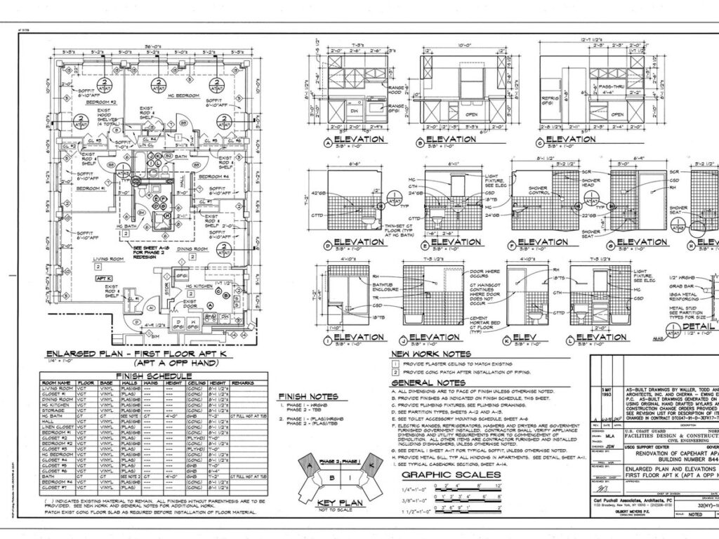 Building 844 Renovation of Capehart Apartment Enlarged Plan and Elevations - First Floor Apartment K (Apartmen